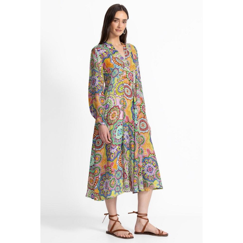 Johnny Was KIONAH DRESS Funky Print Maxi Silk Dress XS - Picture 3 of 7